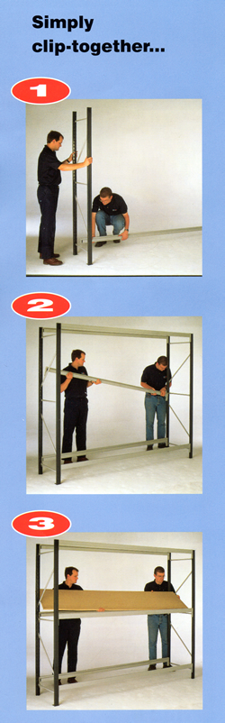 Longspan shelving products simply clip together for quick and easy construction Longspan shelving products simply clip together for quick and easy construction